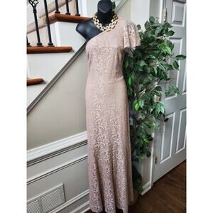 Lauren Ralph Lauren Women's Lace Beige One Shoulder Off Long Maxi Dress Size 6